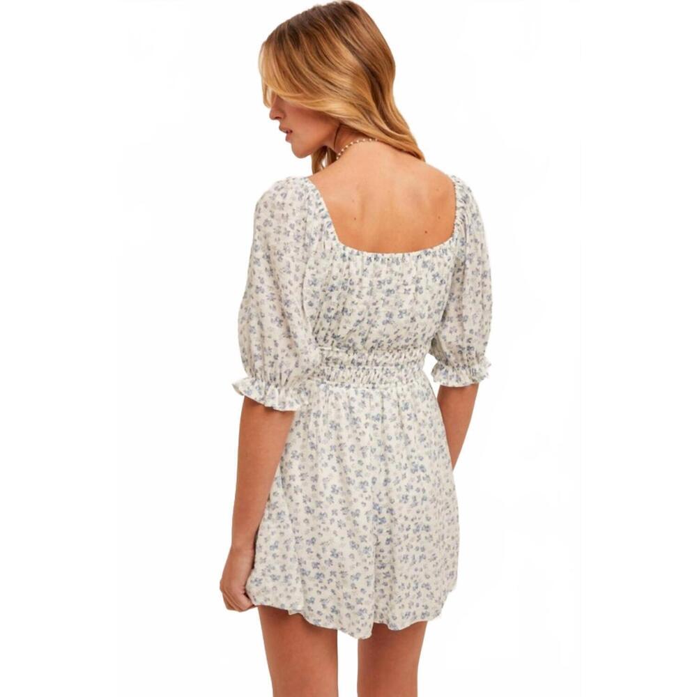 NEW HEM & THREAD lottie floral romper in white / blue - Picture 3 of 6